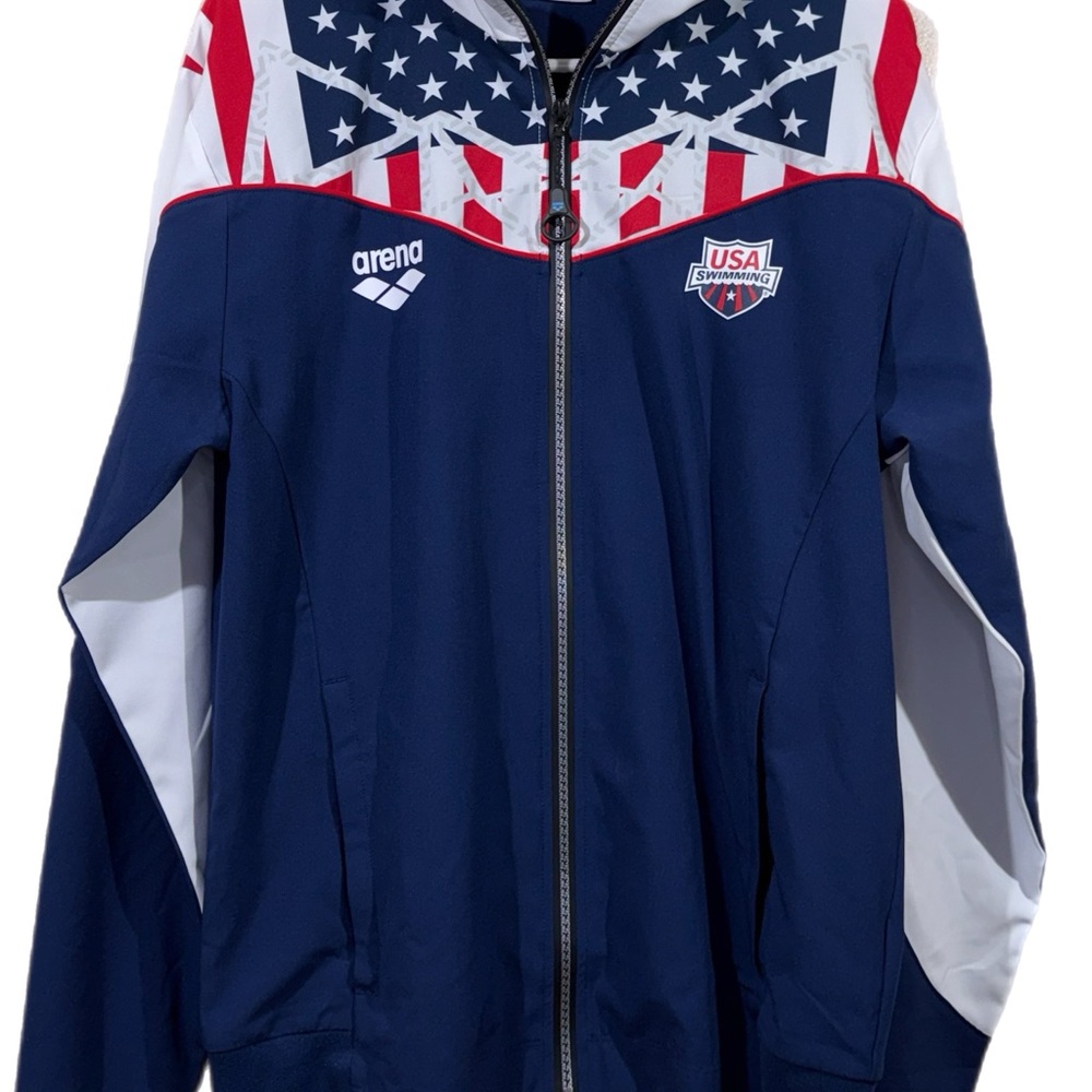 Arena USA Swimming Jacket - Navy and Red Medium Performance